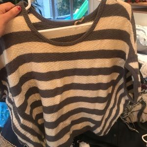 Free People Gray and White Striped Sweater